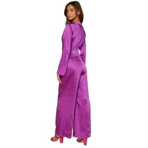 Skies Are Blue NWT Purple Flared Long Sleeve Silky Jumpsuit Size Medium